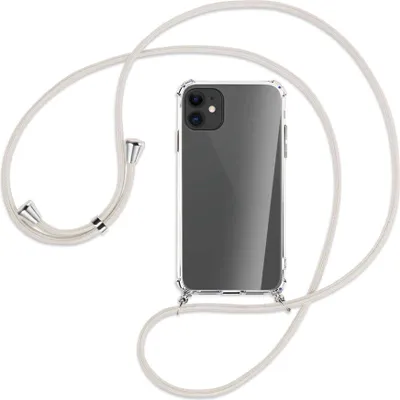 Produktbild von Handykette Backcover-Schutzhülle mit Band (Metall silberfarben) für Apple iPhone 11 - broken white
