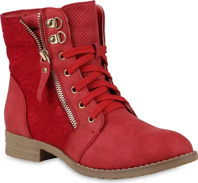Produktbild von Mytrendshoe Damen Schnürstiefeletten Spitze Stiefeletten Zipper 815442 Worker Boot, Farbe: Rot, Größe: 41