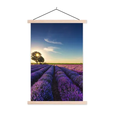 Produktbild von MuchoWow® Textilposter Lavendel - Sonne - Baum - Blumen - Lila 40x60 cm mit holzfarbenen Rahmen - Poster
