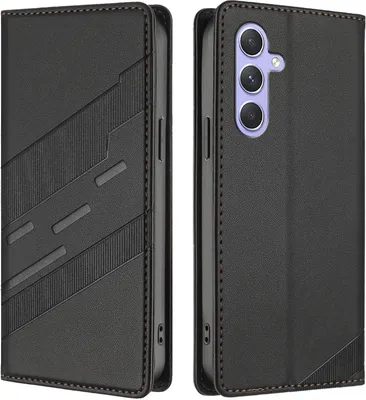 Produktbild von Hülle für Samsung Galaxy A55 5G, Kunstleder Brieftaschen Handyhülle mit Kartenfach und Standfunktion Schwarz