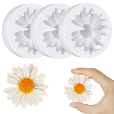 Image de 3 moules en silicone, forme de marguerite, pour la fabrication de bougies et de savons, diamètre 7 cm, couleur blanche