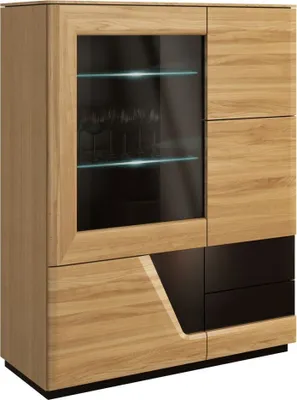 Produktbild von Bücherregal Bücherschrank Büchervitrine - 102 cm breit, teilmassiv, Optik: Eiche / Schwarz