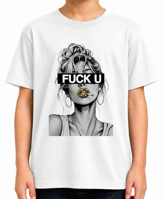 Zdjęcie produktu dla "FUCK U", "Frau Crime Scene", "Tape", "Rauchen", "Rebellin", koszulka dla dzieci, biała, rozmiar 128