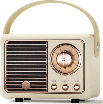 Zdjęcie produktu dla Małe, przenośne głośniki w stylu retro w kolorze beżowym dla kobiet i dziewcząt