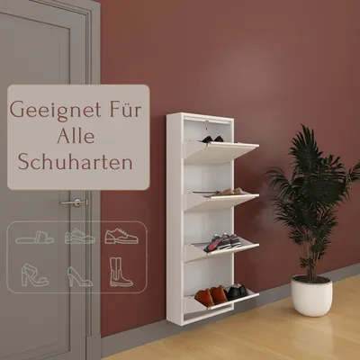 Produktbild von Furni24 Schuhkipper 4 Klappen Weiß Metall – wandmontierbar, vormontiert