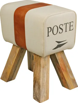 Produktbild von WOHNLING Design Turnbock Sitzhocker CANVAS Braun 40 x 30 x 47 cm Turnhocker Hocker Stoffhocker Springbock Beistellhocker Echtleder Fußhocker