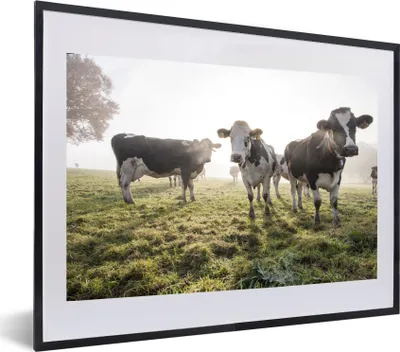 Produktbild von MuchoWow® MuchoWow® Gerahmtes Poster Kühe - Licht - Gras - Tiere 60x40 cm - Poster mit zchwarzem Bilderrahmen - Schlafzimmer - Plakat in Rahmen - Drucken