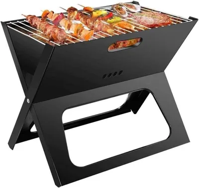Obrázok produktu pre Skladací gril - 44,5 x 30,5 x 35 cm - BBQ - Gril - Prenosný - Prenosný gril - Gril na drevené uhlie - Skladací - Kompaktný - Mini gril - Matný čierny