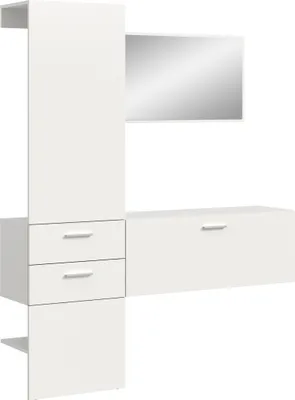 Produktbild von Garderoben-Set >Vaga< (3-teilig) Klappe, Schübe, Spiegel / Weiß - 156x190x36cm (BxHxT)