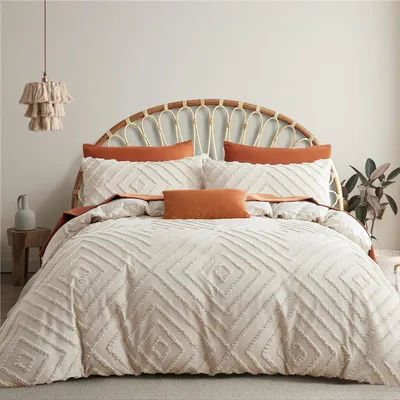 Produktbild von Bettwäsche Set 220x240cm Beige Getuftet Boho Geometrisch 1 Bettbezug + 2 Kissenbezüge