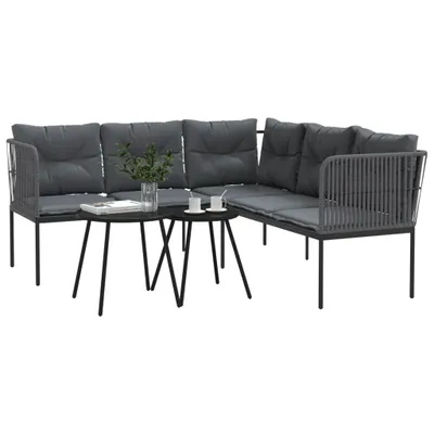Image de Ensemble de canapés de jardin et coussins noir acier textilène