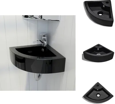 Produktbild von vidaXL Waschbecken mit Überlauf 45 x 32 x 12,5 cm Schwarz -  Badezimmer-Waschbecken