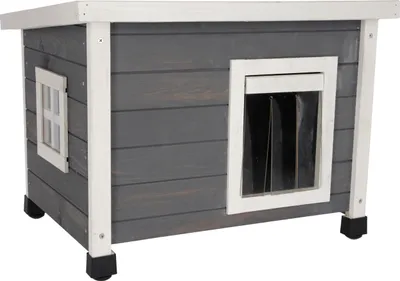 Produktbild von Kerbl - Katzenhaus Rustica aus Holz, Grau/Weiß, 57 x 45 x 43 cm