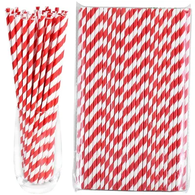 Immagine prodotto di Cannucce di carta monouso, rosse e bianche, lunghezza 26 cm, confezione da 100 pezzi, biodegradabili