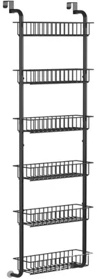 Image de Organisateur de porte - Étagère avec 6 paniers - À suspendre au-dessus de la porte - Sans perçage - Rangement métallique pour cuisine, salle de bain, cellier - Noir