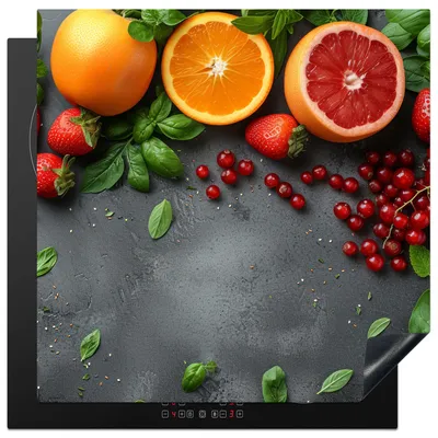 Produktbild von KitchenYeah© Herdabdeckplatte Obst - Bunt - Konkret , 78x78cm, Küche Deko, Glaskeramikkochfeld Herdabdeckung, Abdeckplatte fùr Kochfeld