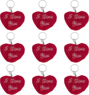 Produktbild von Schlüsselanhänger Herz Plüsch ca. 7cm - I Love you - Plüschherz an Kette - 14 Stück