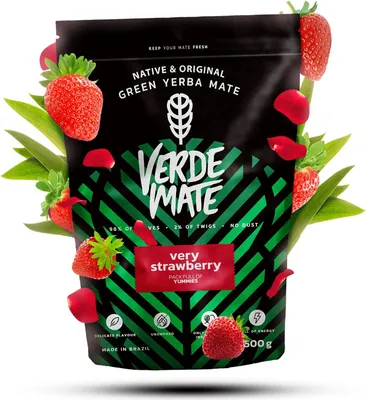 Produktbild von Verde Mate - Mate Tee Very Strawberry 500g - 5mm Dicke Blätter, Staubfrei - Mild - Mit Viel Erdbeere 12% - Luftgetrocknet - Yerba Mate Brasilien
