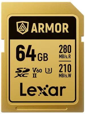 Produktbild von Speicherkarte Lexar ARMOR Gold, 64 GB, SDXC, UHS-II U3, V60, Edelstahl, IP68