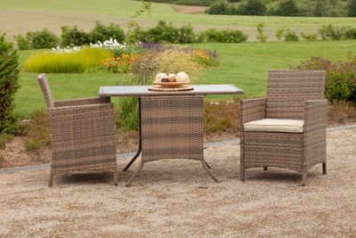 Merxx 5tlg. Treviso Balkonmöbelset - 2 Sessel + Kissen, 1 Tisch - Farbe: savannagrau - Maße: Sessel: 59x57x86,5   Tisch: 115x64x75; 28319-228