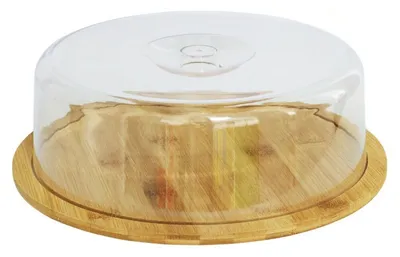 Produktbild von Quesera Tablett mit Glasglocke - Bambus - rund 28 cm - Servierbrett