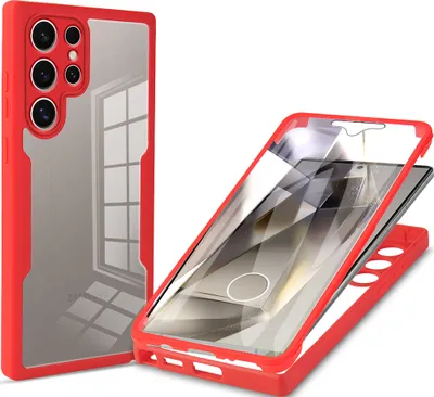 Produktbild von Schutzhülle für Samsung Galaxy S25 Ultra, Eingebautem Displayschutz 360 Grad Komplettschutz Handyhülle Rot