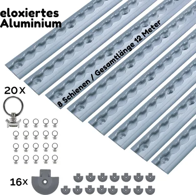 Produktbild von labt Airlineschiene halbrund Aluminium 8x 1,5m Set mit 20 Zurrösen 16 Endkappen für Transporter, Wohnmobile, Anhänger Sparset