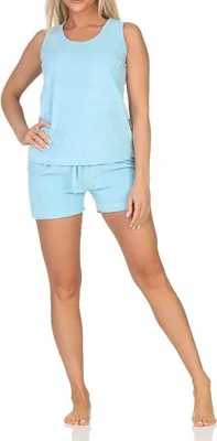 Produktbild von Normann Damen Frottee Schlafanzug Shorty Träger-Pyjama – ideal auch als Homewear ; hellblau , 44