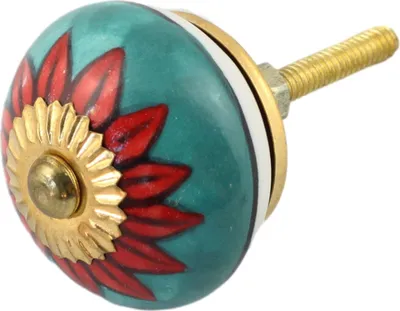 Produktbild von Möbelknauf aus Keramik Shabby Chic - Blume 23 - blau - weiß - rot