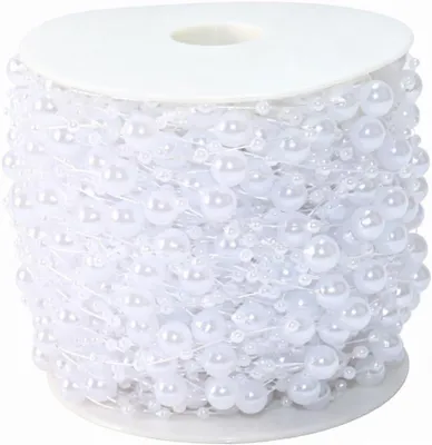 Imagen del producto de Collar de perlas de plástico, con una longitud de 60 metros, con perlas de 8 mm y 3 mm de diámetro, ideal para decoración
