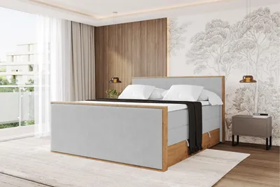 Produktbild von ALTDECOR BOXSPRINGBETT mit 2xBettkasten und Lattenrost, Topper, Boxbett, Polsterbett mit Bettkasten mit Stauraum und Kopfteil mit Matratze H3/H4 - LOLLI9-Z-KING 200x200 Hellgrau