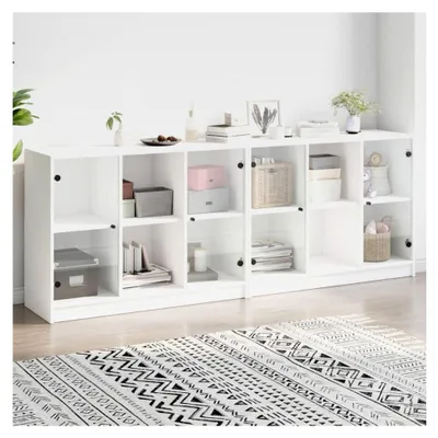 Produktbild von Bücherregal mit Türen, Weiß, 204 x 37 x 75 cm, Holzwerkstoff