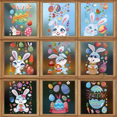 Produktbild von Fensterbilder Ostern Frühling 9 Blatt 194 Stück Aufkleber Hase Osterei Blume PVC Wiederverwendbar