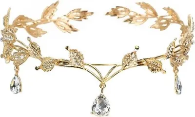 Image de Inovra Plus – Diadème de mariage en cristal – Serre-tête elfe – Couronne en strass – Diadème de princesse – Femmes – Diadème de mariée – Couronne en feuilles de cristal – Couronne de princesse pour les anniversaires – Célébration de mariage – Gold Oro