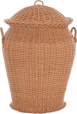 Zdjęcie produktu dla KRINES HOME Okrągły kosz na pranie wykonany z rattanu - Darmowa dostawa do DE (terakota)