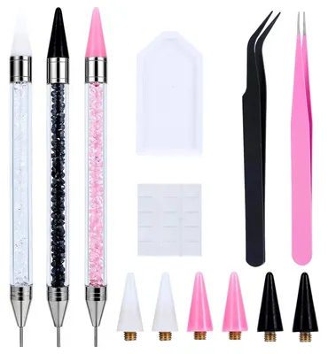 Produktbild von Strasssteine Wachsstift Set, Profi Rhinestone Picker fuer Nail Art, 14-teiliger Strassstein Applikator mit Diamond Painting Wachsstift & Pinzetten fuer Steinchen Naegel