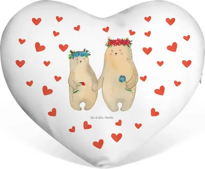 Produktbild von Mr. & Mrs. Panda Dekokissen Bären mit Blumenkranz - Weiß - Geschenk, Family, Kuschelkissen, Sofakissen, Familie, Beste Freundin, Liebeskissen, Mutter, Herzkissen, Vorbild