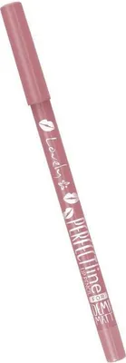 A pink lipstick pencil with white text and graphics.