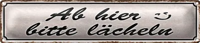 Produktbild von Blechschild Spruch 46x10cm ab hier bitte lächeln Dekoration