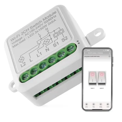 Produktbild von EMOS GoSmart WiFi Lichtschalter-Modul / WLAN mit App, Unterputz Relais-Schalter zur Fernsteuerung, Sprachsteuerung, für Doppelschalter, H5106