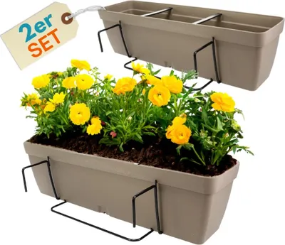 Produktbild von 2er Set Blumenkasten Balkongeländer Balkon Blumenkasten Balkonkasten mit Halterung Balkonkasten Geländerkästen Balkonkasten mit Wasserspeicher 60 cm