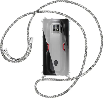 Produktbild von Handykette Backcover-Schutzhülle mit Band (Metall silberfarben) für ZTE nubia Red Magic 7 Pro (NX709J) - weiß/grau kariert