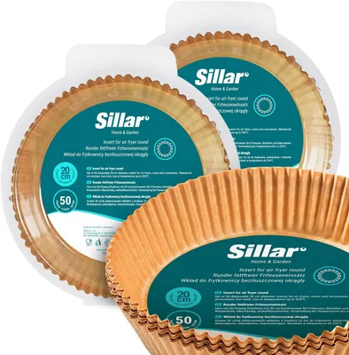 Produktbild von Sillar 100 Stück Rundes Backpapier 20cm für Heißluftfritteuse – Airfryer Papier Antihaft Ölfest Pergament