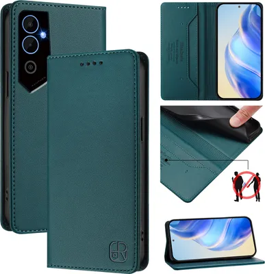 Produktbild von Lederhülle für Tecno Pova Neo 2 Hülle Flip Brieftasche Kartenfächern Ständer Schutzhülle Dunkelgrün
