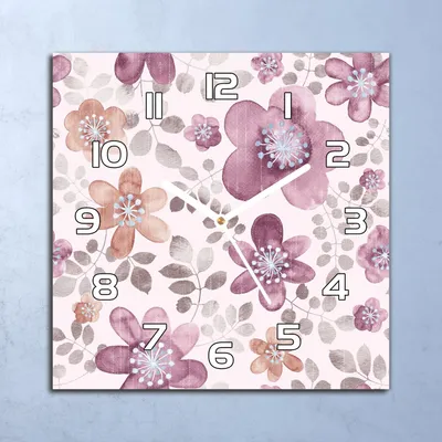 Produktbild von Deko Glasuhr Wanduhr 30x30 Lila Blumen Aquarell Quarz Küchenuhr Bürouhr