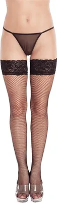 Obrázok produktu pre Softline Collection - Sieťované pančuchy s čipkovaným okrajom - čierne - veľkosť: M - 3xl |