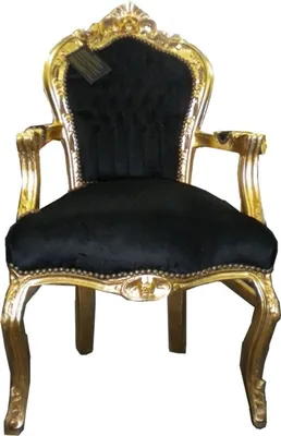 Produktbild von Casa Padrino Barock Esszimmerstuhl Schwarz / Gold mit Armlehnen - Möbel Antik Stil