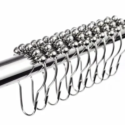 Produktbild von 12x Duschringe Duschvorhangringe Edelstahl Aufhängeringe mit Gleitsystem, 12 Einzelhaken