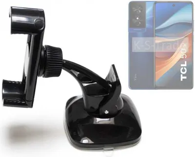 Produktbild von K-S-Trade kompakte Handy-Halterung Windschutzscheibe kompatibel mit TCL 50 SE Armaturenbrett schwarz Autohalterung KFZ Halter Scheiben-Halterung