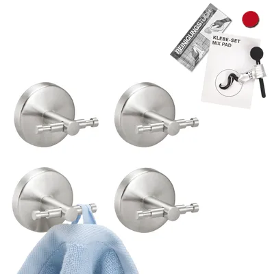 Image de bremermann Série pour la salle de bain PIAZZA - Crochets pour serviettes, set de 4, y compris kit de collage, en acier inoxydable mat